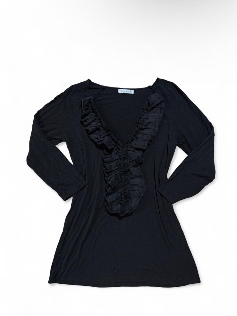 Wyeth Black Ruffle Deep V Neck Y2K Top
